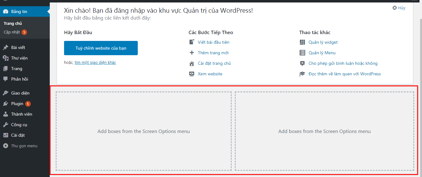 Bảng tin Dashboard WordPress là gì ?
