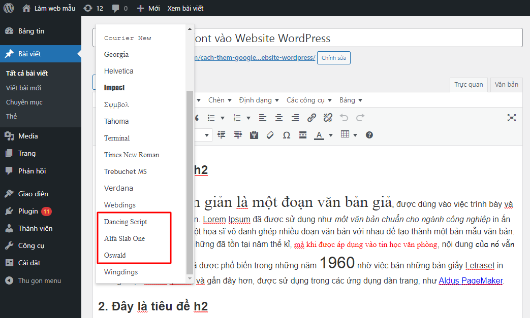 Hướng dẫn cách thêm Font chữ Google vào WordPress